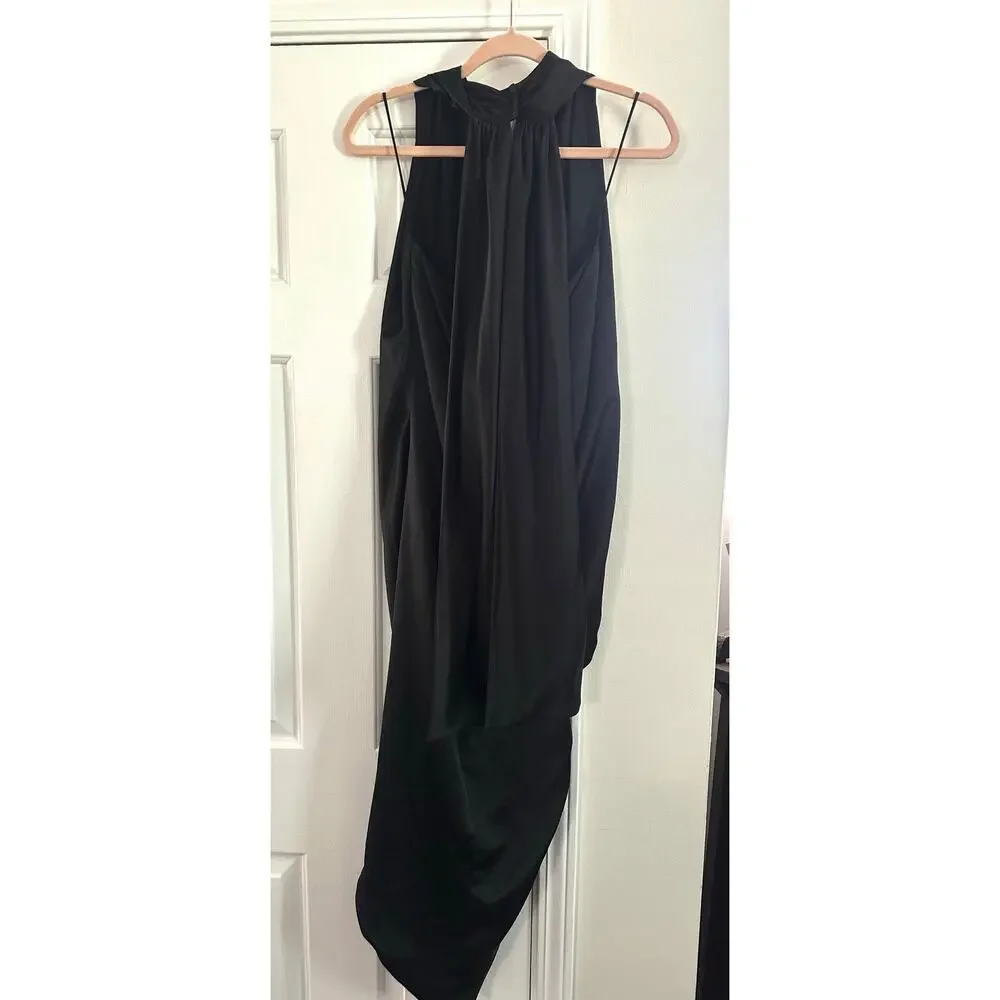 ARIAS NEW YORK Black Crepe Asymmetrical Drapey Halter Formal Cocktail Dress Sz 2 - Picture 4 of 7